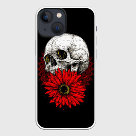 Чехол для iPhone 13 mini с принтом Череп и Красный Цветок | Skull ,  |  | flowers | head | skulls | букет | голова | животные | кости | мозги | паттерн | полосы | природа | розы | скелет | текстура | узор | флора | хо | цветы | черепа | черный | яркий