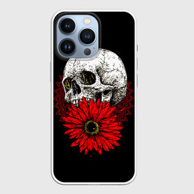 Чехол для iPhone 13 Pro с принтом Череп и Красный Цветок | Skull ,  |  | Тематика изображения на принте: flowers | head | skulls | букет | голова | животные | кости | мозги | паттерн | полосы | природа | розы | скелет | текстура | узор | флора | хо | цветы | черепа | черный | яркий