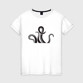 Женская футболка хлопок с принтом Щупальца осьминога , 100% хлопок | прямой крой, круглый вырез горловины, длина до линии бедер, слегка спущенное плечо | cute | octopus | милый | осьминог | осьминожка | тентакли | щупальца