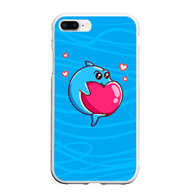 Чехол для iPhone 7Plus/8 Plus матовый с принтом Дельфин с сердечком , Силикон | Область печати: задняя сторона чехла, без боковых панелей | Тематика изображения на принте: dolphin | дельфин | дельфинчик | море | морские | на голубом | с дельфином | с сердцем | сердечко