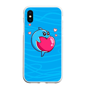Чехол для iPhone XS Max матовый с принтом Дельфин с сердечком , Силикон | Область печати: задняя сторона чехла, без боковых панелей | Тематика изображения на принте: dolphin | дельфин | дельфинчик | море | морские | на голубом | с дельфином | с сердцем | сердечко