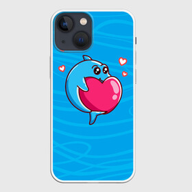 Чехол для iPhone 13 mini с принтом Дельфин с сердечком ,  |  | dolphin | дельфин | дельфинчик | море | морские | на голубом | с дельфином | с сердцем | сердечко
