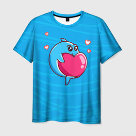 Мужская футболка 3D с принтом Дельфин с сердечком , 100% полиэфир | прямой крой, круглый вырез горловины, длина до линии бедер | dolphin | дельфин | дельфинчик | море | морские | на голубом | с дельфином | с сердцем | сердечко