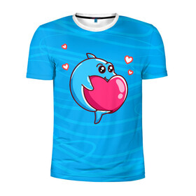 Мужская футболка 3D спортивная с принтом Дельфин с сердечком , 100% полиэстер с улучшенными характеристиками | приталенный силуэт, круглая горловина, широкие плечи, сужается к линии бедра | dolphin | дельфин | дельфинчик | море | морские | на голубом | с дельфином | с сердцем | сердечко