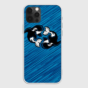 Чехол для iPhone 12 Pro с принтом Две косатки , силикон | область печати: задняя сторона чехла, без боковых панелей | Тематика изображения на принте: whale | кит | косатка | косатки | на синем | с косатками