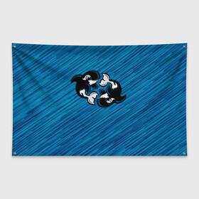 Флаг-баннер с принтом Две косатки , 100% полиэстер | размер 67 х 109 см, плотность ткани — 95 г/м2; по краям флага есть четыре люверса для крепления | whale | кит | косатка | косатки | на синем | с косатками
