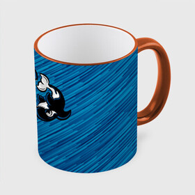 Кружка с принтом Две косатки , керамика | ёмкость 330 мл | whale | кит | косатка | косатки | на синем | с косатками