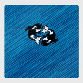 Магнитный плакат 3Х3 с принтом Две косатки , Полимерный материал с магнитным слоем | 9 деталей размером 9*9 см | Тематика изображения на принте: whale | кит | косатка | косатки | на синем | с косатками