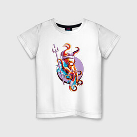 Детская футболка хлопок с принтом Осьминог с трезубцем , 100% хлопок | круглый вырез горловины, полуприлегающий силуэт, длина до линии бедер | cute | octopus | милый | осьминог | осьминожка | тентакли | трезубец