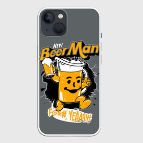 Чехол для iPhone 13 с принтом BEER MAN ,  |  | alcochol | beer | comics | drink | man | комикс | напитки | пенное | прикол | рисунок | шутка
