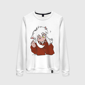 Женский свитшот хлопок с принтом Chibi Inuyasha , 100% хлопок | прямой крой, круглый вырез, на манжетах и по низу широкая трикотажная резинка  | Тематика изображения на принте: anime | chibi | inuyasha | kitsune | youkai | аниме | ёкай | инуяша | кицуне | чиби