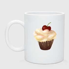 Кружка керамическая с принтом Cupcake with cherry art , керамика | объем — 330 мл, диаметр — 80 мм. Принт наносится на бока кружки, можно сделать два разных изображения | art | cherry | cooking | cupcake | vypichka | yummy | арт | вишня | вкусняшка | выпичка | кекс | кулинария