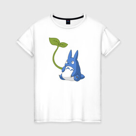 Женская футболка хлопок с принтом Chibi blue totoro , 100% хлопок | прямой крой, круглый вырез горловины, длина до линии бедер, слегка спущенное плечо | anime | chibi | hayao | miyazaki | neighbor | totoro | аниме | миядзаки | сосед | тоторо | хаяо | чиби