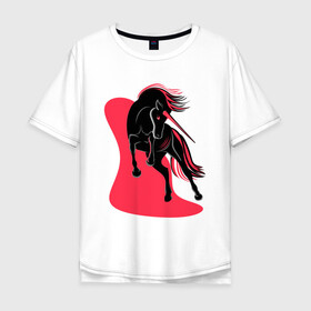 Мужская футболка хлопок Oversize с принтом ЧЕРНЫЙ ЕДИНОРОГ , 100% хлопок | свободный крой, круглый ворот, “спинка” длиннее передней части | Тематика изображения на принте: evil unicorn | единорог | красное и белое | черный единорог