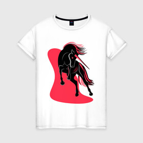 Женская футболка хлопок с принтом ЧЕРНЫЙ ЕДИНОРОГ , 100% хлопок | прямой крой, круглый вырез горловины, длина до линии бедер, слегка спущенное плечо | evil unicorn | единорог | красное и белое | черный единорог