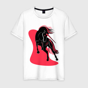 Мужская футболка хлопок с принтом ЧЕРНЫЙ ЕДИНОРОГ , 100% хлопок | прямой крой, круглый вырез горловины, длина до линии бедер, слегка спущенное плечо. | evil unicorn | единорог | красное и белое | черный единорог