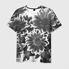 Мужская футболка 3D с принтом Цветочный Узор , 100% полиэфир | прямой крой, круглый вырез горловины, длина до линии бедер | floral | flowers | флора | цветы | чернобелый
