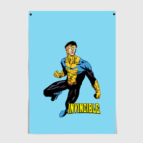 Постер с принтом Invincible Неуязвимый , 100% бумага
 | бумага, плотность 150 мг. Матовая, но за счет высокого коэффициента гладкости имеет небольшой блеск и дает на свету блики, но в отличии от глянцевой бумаги не покрыта лаком | boy | cartoon | damien darkblood | hero | invincible | superhero | герой | марк грейсон | мультик | мультсериал | непобедимый | неуязвимый | персонаж | супергерой