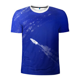 Мужская футболка 3D спортивная с принтом Катер и море , 100% полиэстер с улучшенными характеристиками | приталенный силуэт, круглая горловина, широкие плечи, сужается к линии бедра | арт | белый | иллюстрация | катер | море | плыть | принт | синий | фон