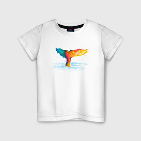 Детская футболка хлопок с принтом Хвост кита акварель , 100% хлопок | круглый вырез горловины, полуприлегающий силуэт, длина до линии бедер | Тематика изображения на принте: whale | акварель | кит | киты | море | морские | хвост