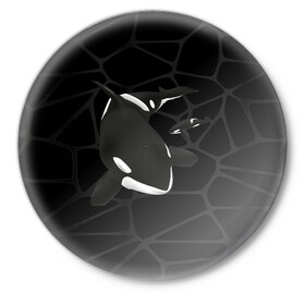 Значок с принтом Косатки ,  металл | круглая форма, металлическая застежка в виде булавки | Тематика изображения на принте: whale | кит | косатка | косатки | морские