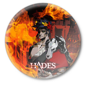 Значок с принтом Hades ,  металл | круглая форма, металлическая застежка в виде булавки | hades | zagreus | аид | греческие боги | дионис | загрей | зевс