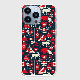 Чехол для iPhone 13 Pro с принтом Канада ,  |  | bear | beaver | canada | country | elk | flag | heart | hockey | hockey stick | maple leaf | puck | skates | symbols | trees | бобр | горы | елки | канада | кленовый лист | клюшка | коньки | лось | медведь | рога | сердце | символика | страна | флаг | хок