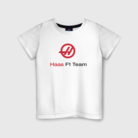 Детская футболка хлопок с принтом Haas F1 Team , 100% хлопок | круглый вырез горловины, полуприлегающий силуэт, длина до линии бедер | f1 | haas | грожан | магнуссен | мазепин | ф1 | феррари | формула 1 | хаас