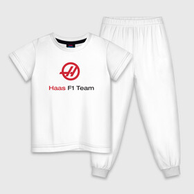 Детская пижама хлопок с принтом Haas F1 Team , 100% хлопок |  брюки и футболка прямого кроя, без карманов, на брюках мягкая резинка на поясе и по низу штанин
 | f1 | haas | грожан | магнуссен | мазепин | ф1 | феррари | формула 1 | хаас