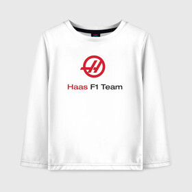 Детский лонгслив хлопок с принтом Haas F1 Team , 100% хлопок | круглый вырез горловины, полуприлегающий силуэт, длина до линии бедер | f1 | haas | грожан | магнуссен | мазепин | ф1 | феррари | формула 1 | хаас