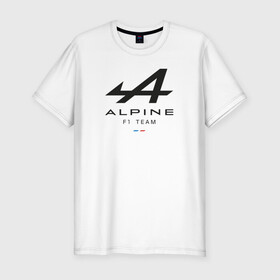 Мужская футболка хлопок Slim с принтом Alpine F1 team , 92% хлопок, 8% лайкра | приталенный силуэт, круглый вырез ворота, длина до линии бедра, короткий рукав | alpine | f1 | renault | team | рено | ф1 | фернандо алонсо | формула 1