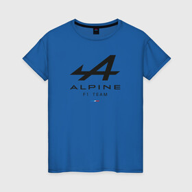 Женская футболка хлопок с принтом Alpine F1 team , 100% хлопок | прямой крой, круглый вырез горловины, длина до линии бедер, слегка спущенное плечо | alpine | f1 | renault | team | рено | ф1 | фернандо алонсо | формула 1