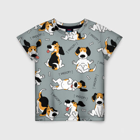 Детская футболка 3D с принтом Собаки Бигли , 100% гипоаллергенный полиэфир | прямой крой, круглый вырез горловины, длина до линии бедер, чуть спущенное плечо, ткань немного тянется | dog | бигли | бигль | животные | пес | природа | собака | собаки | собакчка | собачки