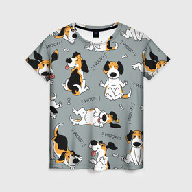 Женская футболка 3D с принтом Собаки Бигли , 100% полиэфир ( синтетическое хлопкоподобное полотно) | прямой крой, круглый вырез горловины, длина до линии бедер | dog | бигли | бигль | животные | пес | природа | собака | собаки | собакчка | собачки