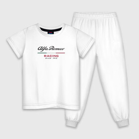 Детская пижама хлопок с принтом Alfa Romeo F1 Team , 100% хлопок |  брюки и футболка прямого кроя, без карманов, на брюках мягкая резинка на поясе и по низу штанин
 | alfa romeo | f1 | formula 1 | team | альфе ромео | антонио джовинации | кими райкконен | логотип | ф1 | формула 1