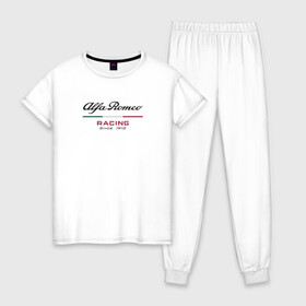 Женская пижама хлопок с принтом Alfa Romeo F1 Team , 100% хлопок | брюки и футболка прямого кроя, без карманов, на брюках мягкая резинка на поясе и по низу штанин | alfa romeo | f1 | formula 1 | team | альфе ромео | антонио джовинации | кими райкконен | логотип | ф1 | формула 1