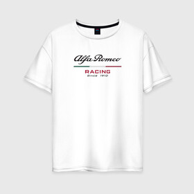 Женская футболка хлопок Oversize с принтом Alfa Romeo F1 Team , 100% хлопок | свободный крой, круглый ворот, спущенный рукав, длина до линии бедер
 | alfa romeo | f1 | formula 1 | team | альфе ромео | антонио джовинации | кими райкконен | логотип | ф1 | формула 1