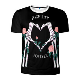 Мужская футболка 3D спортивная с принтом Вместе навсегда/together forever , 100% полиэстер с улучшенными характеристиками | приталенный силуэт, круглая горловина, широкие плечи, сужается к линии бедра | bones | flowers | forever | heart | love | кости | любовь | навсегда | сердечко | цветы