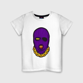 Детская футболка хлопок с принтом DaBaby Purple Mask , 100% хлопок | круглый вырез горловины, полуприлегающий силуэт, длина до линии бедер | Тематика изображения на принте: gangster | golden | mask | music | rappers