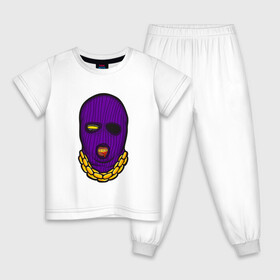 Детская пижама хлопок с принтом DaBaby Purple Mask , 100% хлопок |  брюки и футболка прямого кроя, без карманов, на брюках мягкая резинка на поясе и по низу штанин
 | gangster | golden | mask | music | rappers