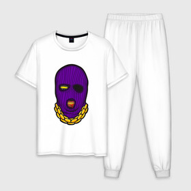 Мужская пижама хлопок с принтом DaBaby Purple Mask , 100% хлопок | брюки и футболка прямого кроя, без карманов, на брюках мягкая резинка на поясе и по низу штанин
 | Тематика изображения на принте: gangster | golden | mask | music | rappers