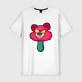 Мужская футболка хлопок Slim с принтом Розовый медведь , 92% хлопок, 8% лайкра | приталенный силуэт, круглый вырез ворота, длина до линии бедра, короткий рукав | Тематика изображения на принте: bears | ice cream | pinky | животные | мороженное
