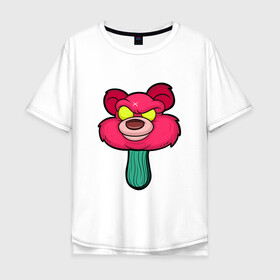 Мужская футболка хлопок Oversize с принтом Розовый медведь , 100% хлопок | свободный крой, круглый ворот, “спинка” длиннее передней части | Тематика изображения на принте: bears | ice cream | pinky | животные | мороженное