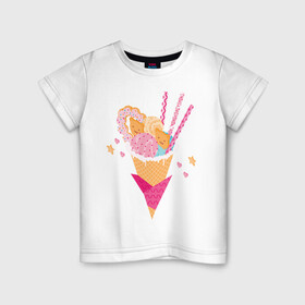 Детская футболка хлопок с принтом Кавай , 100% хлопок | круглый вырез горловины, полуприлегающий силуэт, длина до линии бедер | cats | ice cream | japan | kawai | sweets | кавай | коты | мороженное | сладости | япония