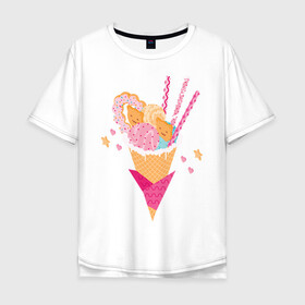 Мужская футболка хлопок Oversize с принтом Кавай , 100% хлопок | свободный крой, круглый ворот, “спинка” длиннее передней части | cats | ice cream | japan | kawai | sweets | кавай | коты | мороженное | сладости | япония