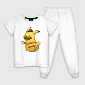 Детская пижама хлопок с принтом Пикачу детектив , 100% хлопок |  брюки и футболка прямого кроя, без карманов, на брюках мягкая резинка на поясе и по низу штанин
 | anime | picachu | pikachu | аниме | милый | пика | пикачу | покебол | покемон