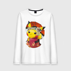 Мужской лонгслив хлопок с принтом Пикачу гейша , 100% хлопок |  | anime | picachu | pikachu | аниме | милый | пика | пикачу | покебол | покемон