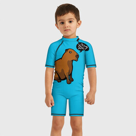 Детский купальный костюм 3D с принтом Капибара , Полиэстер 85%, Спандекс 15% | застежка на молнии на спине | грызун | животное | звери | зверь | капибара