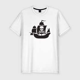 Мужская футболка хлопок Slim с принтом Пиратский корабль , 92% хлопок, 8% лайкра | приталенный силуэт, круглый вырез ворота, длина до линии бедра, короткий рукав | captain | pirate | pirates | ship | skull | капитан | корабль | пират | череп | штурвал