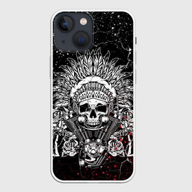 Чехол для iPhone 13 mini с принтом Череп Индеец Трещины Брызги ,  |  | beast | dead | head | skulls | vampire | голова | двигатель | животные | зверь | зубы | индеец | кости | мозги | мотор | паттерн | перья | полосы | скелет | текстура | точки | трещины | узор | хо | цветы | чб | черепа